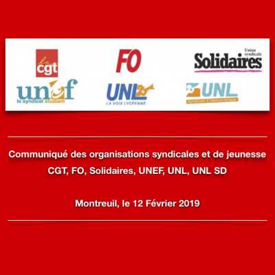 Communiqué des OS et de Jeunesse CGT-FO-Solidaires-UNEF-UNL-UNL SD du 12 Février 2019