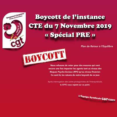 Boycott de l'instance CTE du 07 Novembre 2019 - « Spécial PRE »