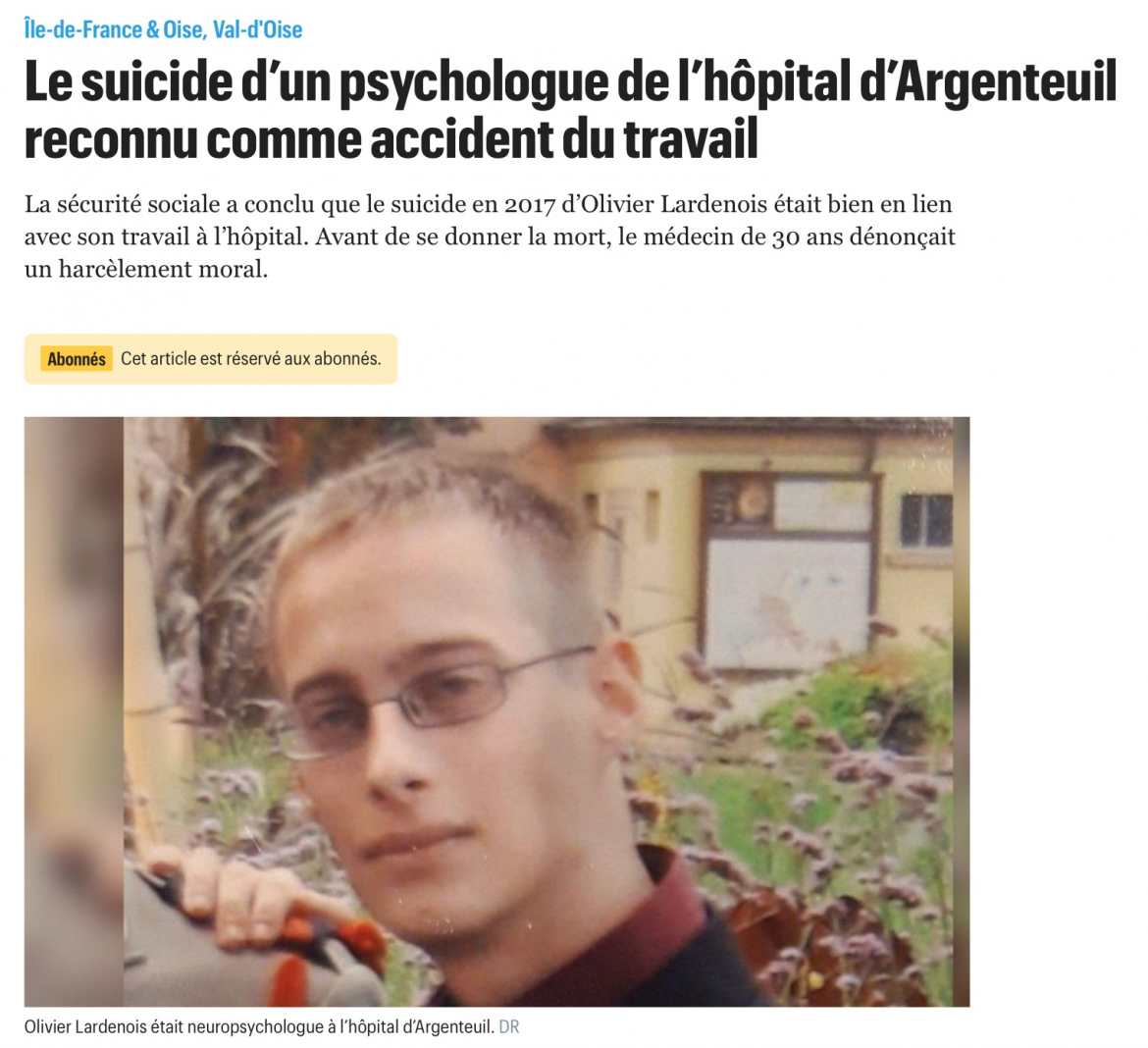 Olivier Lardenois - neuropsychologue victime de harcèlement à l'hôpital d'Argenteuil