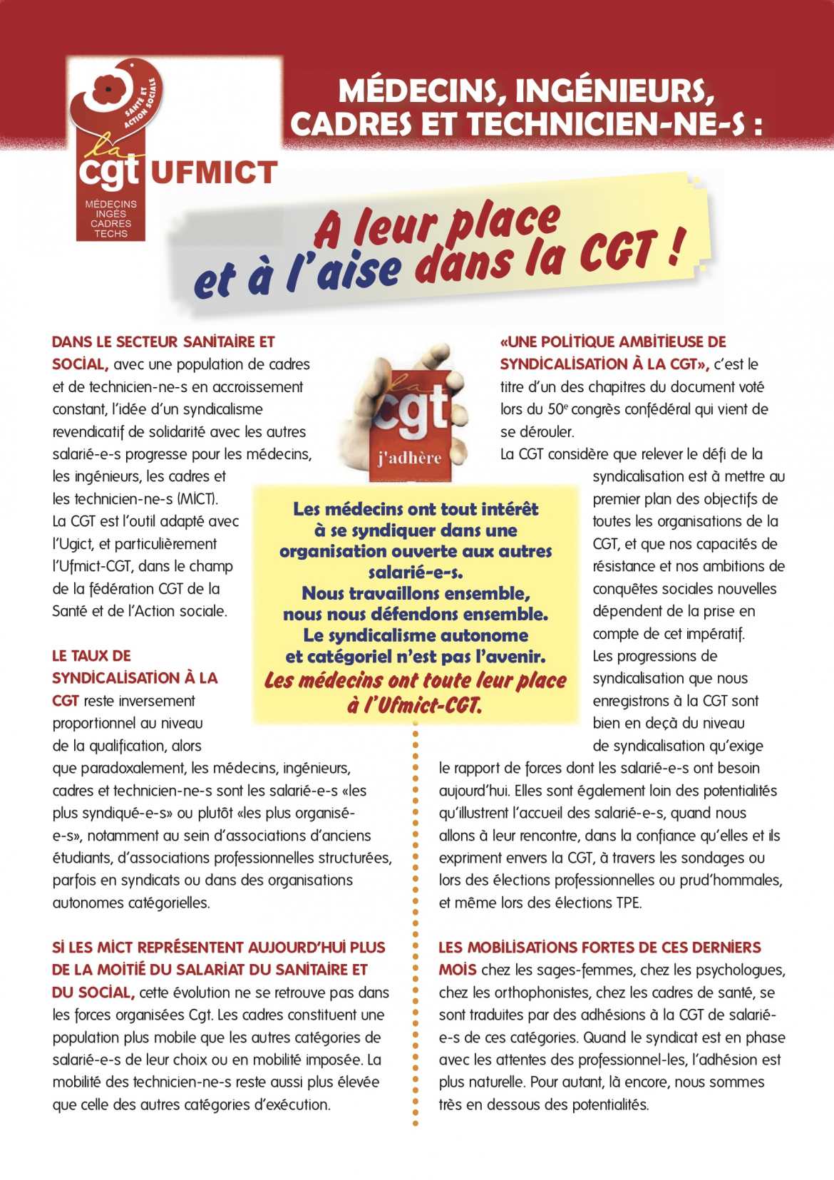 UFMICT-CGT  pour les Médecin, Ingénieurs, Cadres et Techniciens