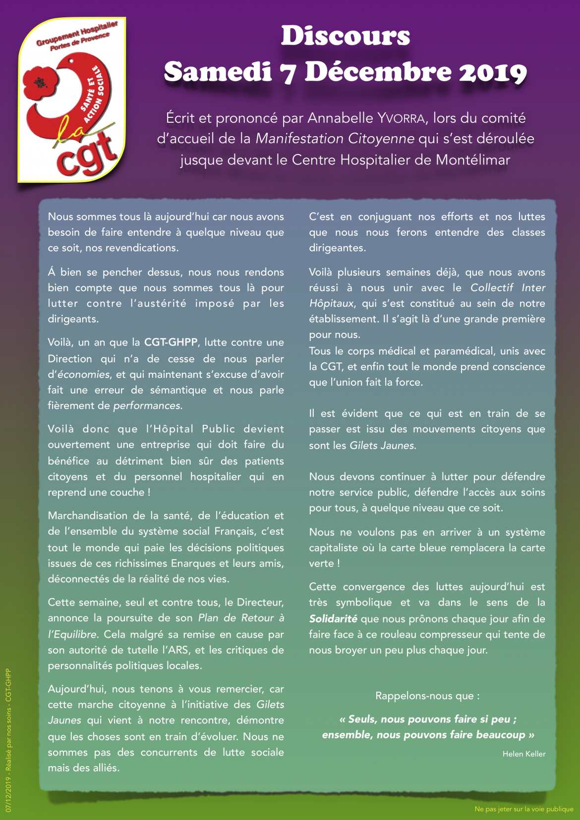 Discours 
Samedi 7 Décembre 2019 - par Annabelle Yvorra