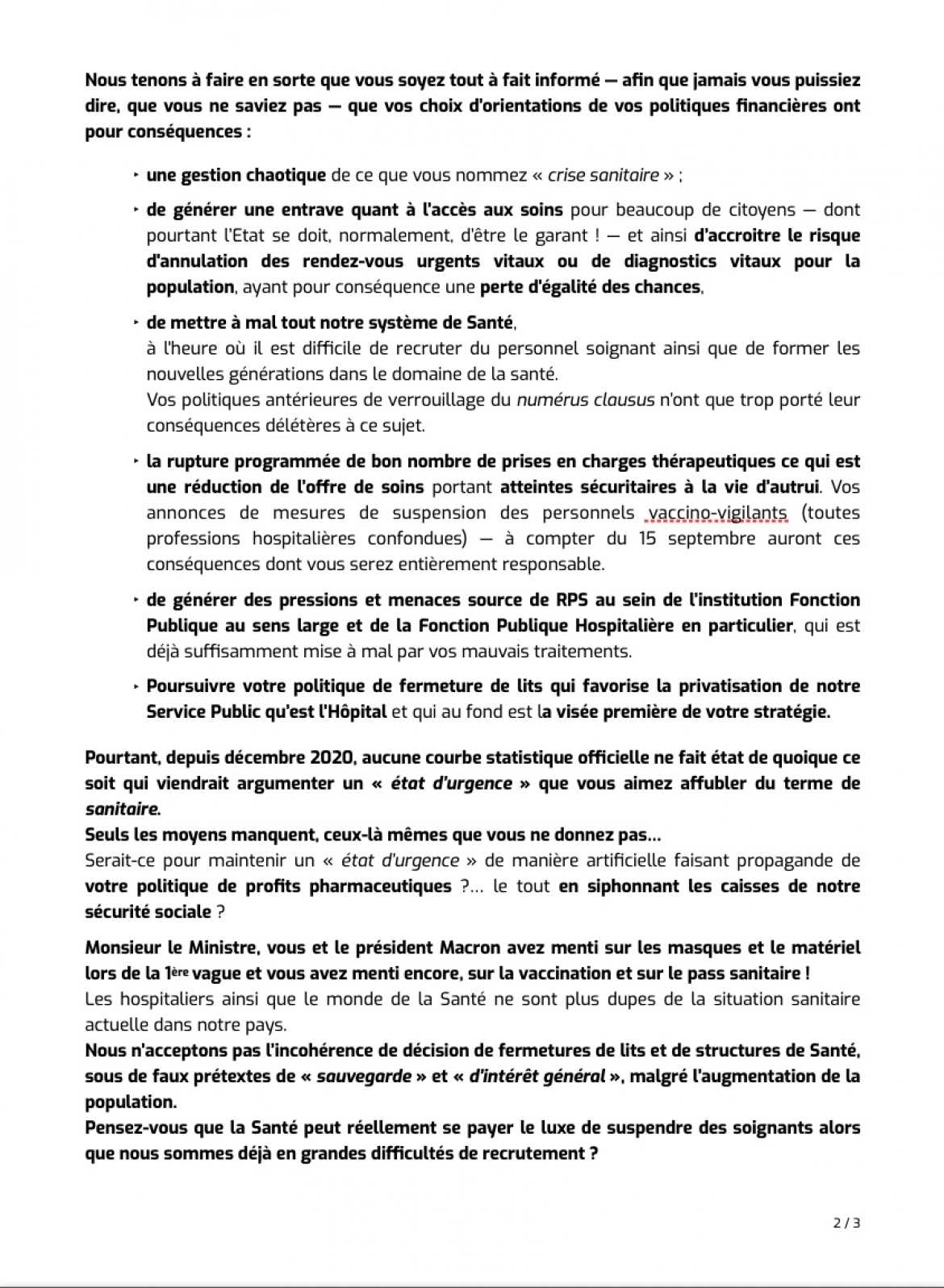 Courrier à O. Veran - CGT-GHPP & CGT-CHV - 13 sept. 2021 - 2/3   