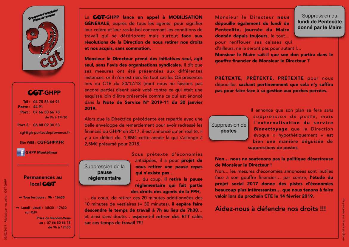 Appel à la Grève du 05/02/19 et à la mobilisation générale au sein du GHPP - Tract Verso