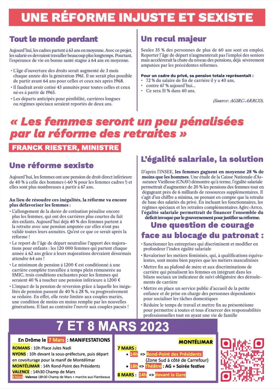 Tract UGICT - Appel à manifester le 7 et 8 mars 2023 - Réforme des Retraites    