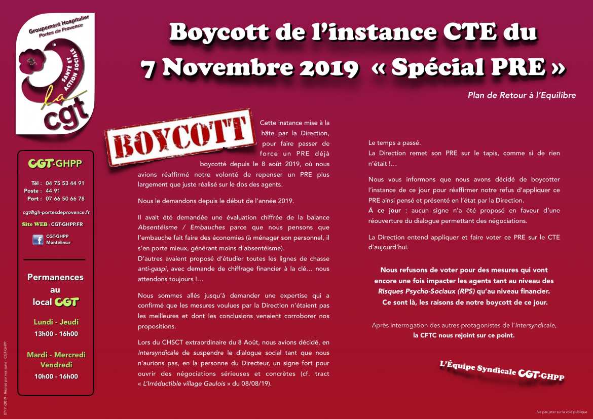 CTE Extraordinaire du 7 Novembre 2019 - « Spécial PRE »