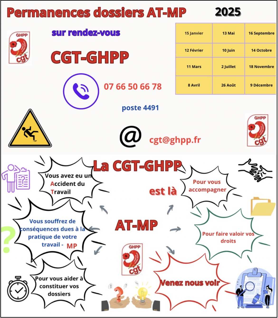 Tract - Permanences AT-MP  2025 de la CGT-GHPP