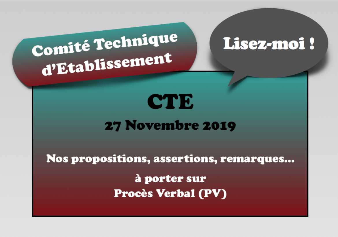CTE Extraordinaire du 27 Novembre 2019 - « Spécial PRE »