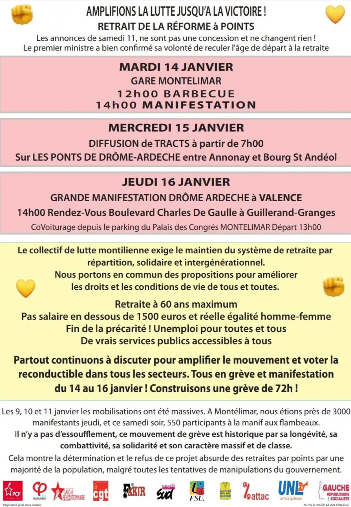 Grève et manifestations du 14-15-16 janvier 2020 - Réforme des retraites points… jusqu'au retrait