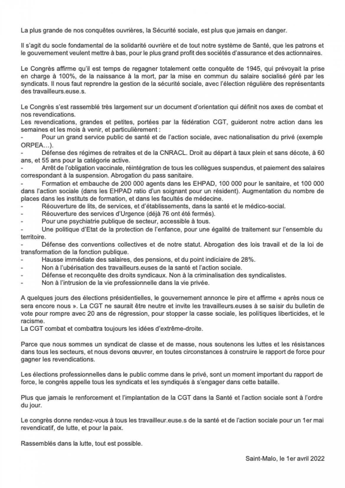 Tract Appel 13ème congrès Fédération Santé et Action Sociale - p.2 - - cliquez pour télécharger ce tract