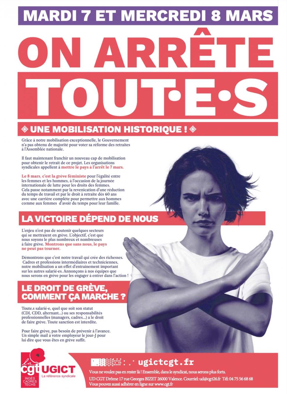 Tract UGICT - Appel à manifester le 7 et 8 mars 2023 - Réforme des Retraites