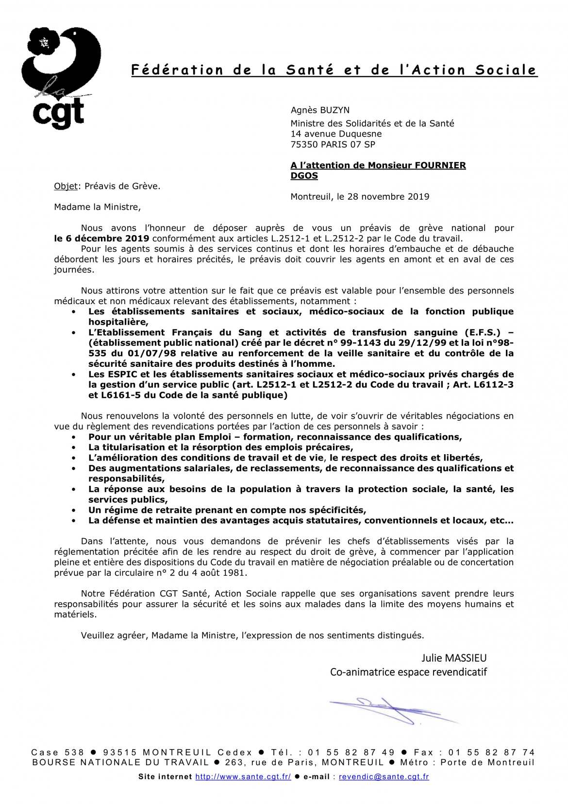 Préavis de Grève pour le 6 décembre 2019