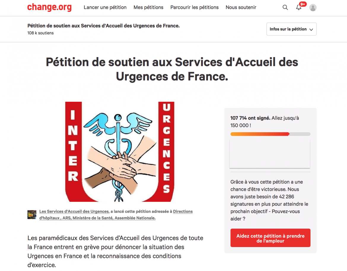 Pétition de soutien aux Services d'Accueil des Urgences de France.