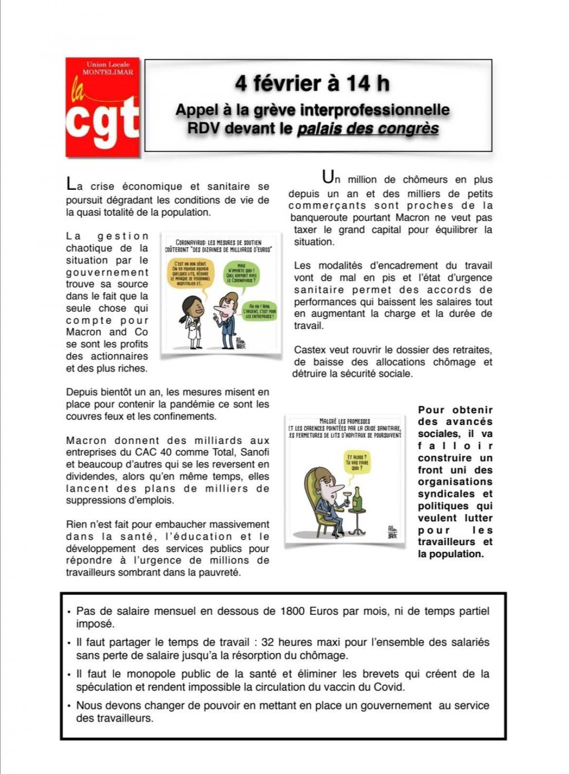Tract - UL Montélimar - Appel à la Grève Générale du 04/02/21
