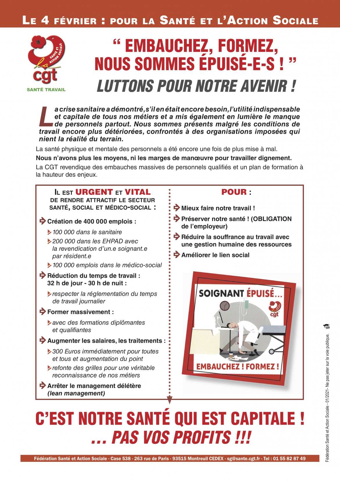 Tract - Fédération Santé & Action Sociale - Appel à la grève générale 04/02/20