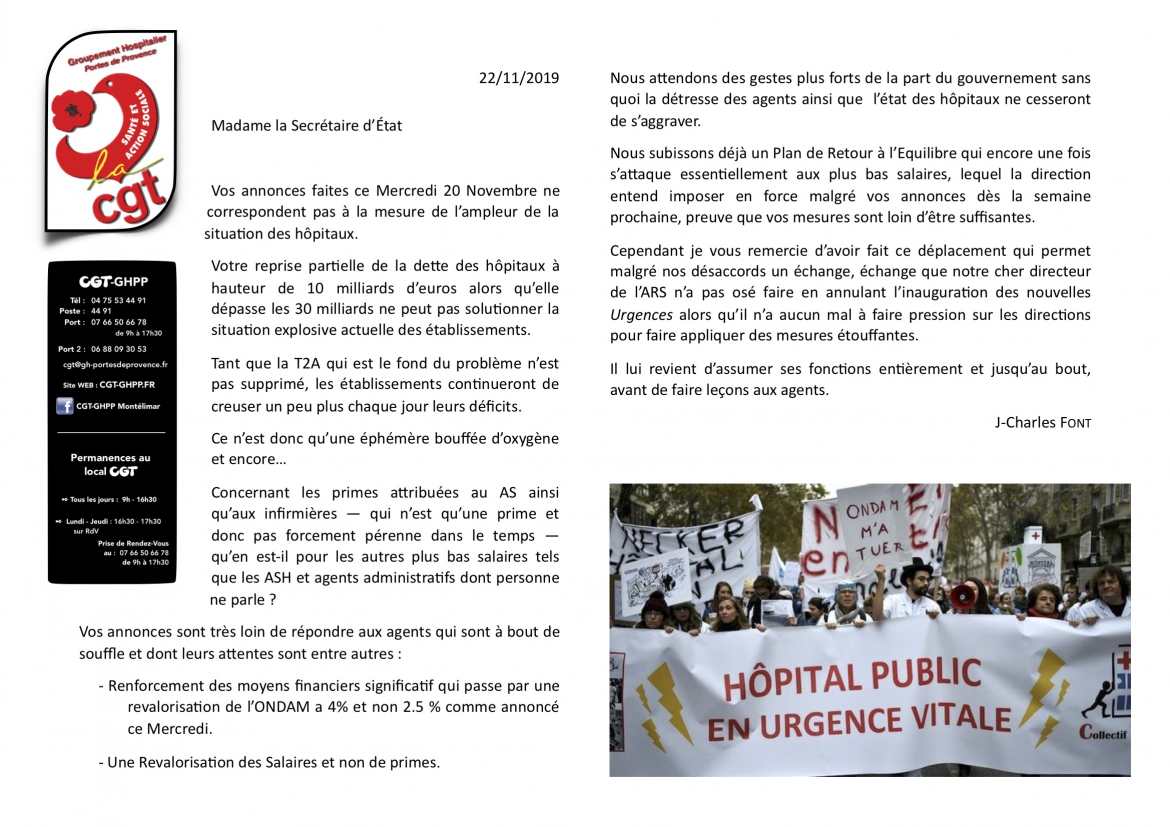 Intervention de J-Charles FONT à la Secrétaire d'État - 22/11/19