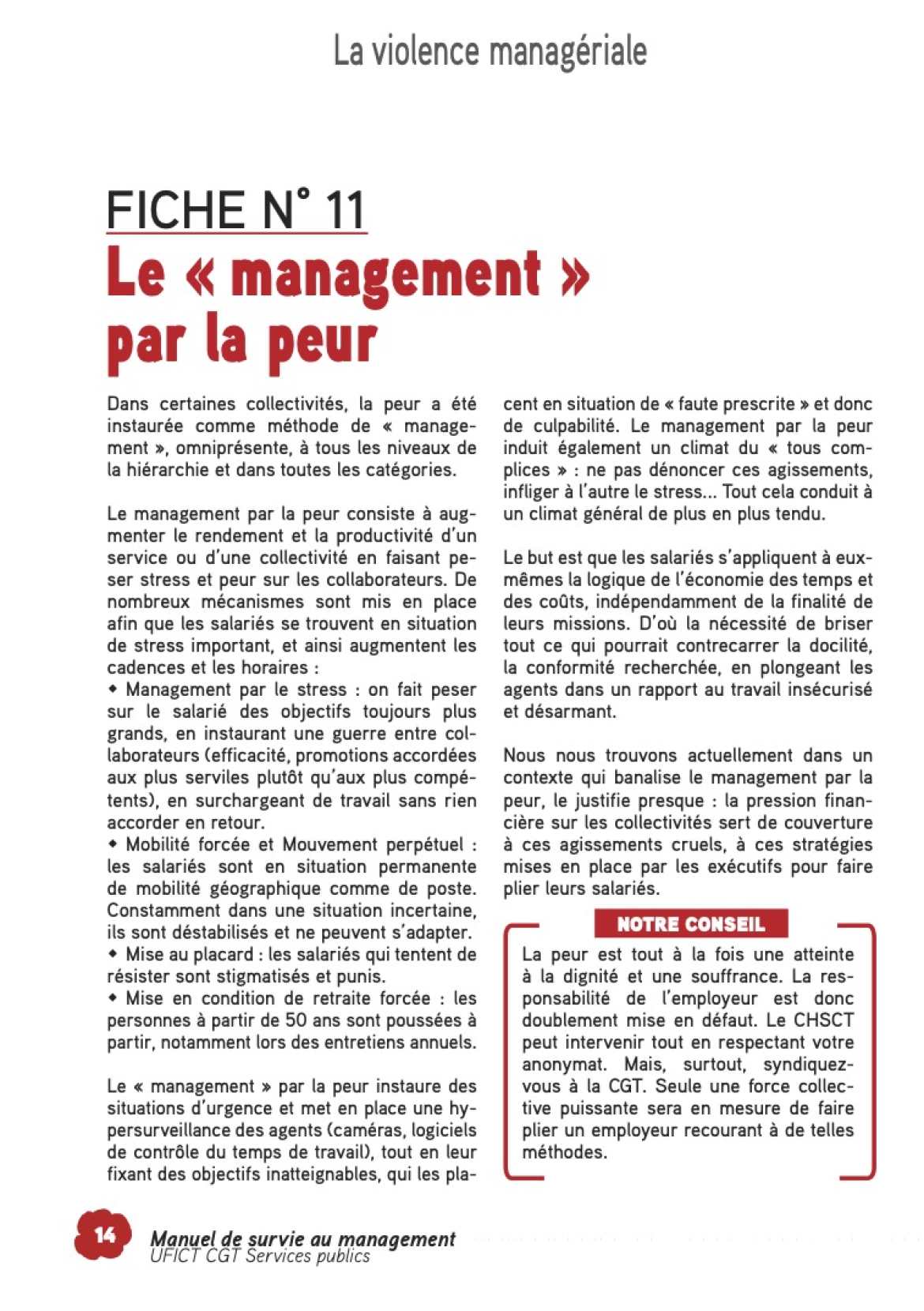 Fiche 11 - Manuel de survie au Management - UFICT CGT Services Publics