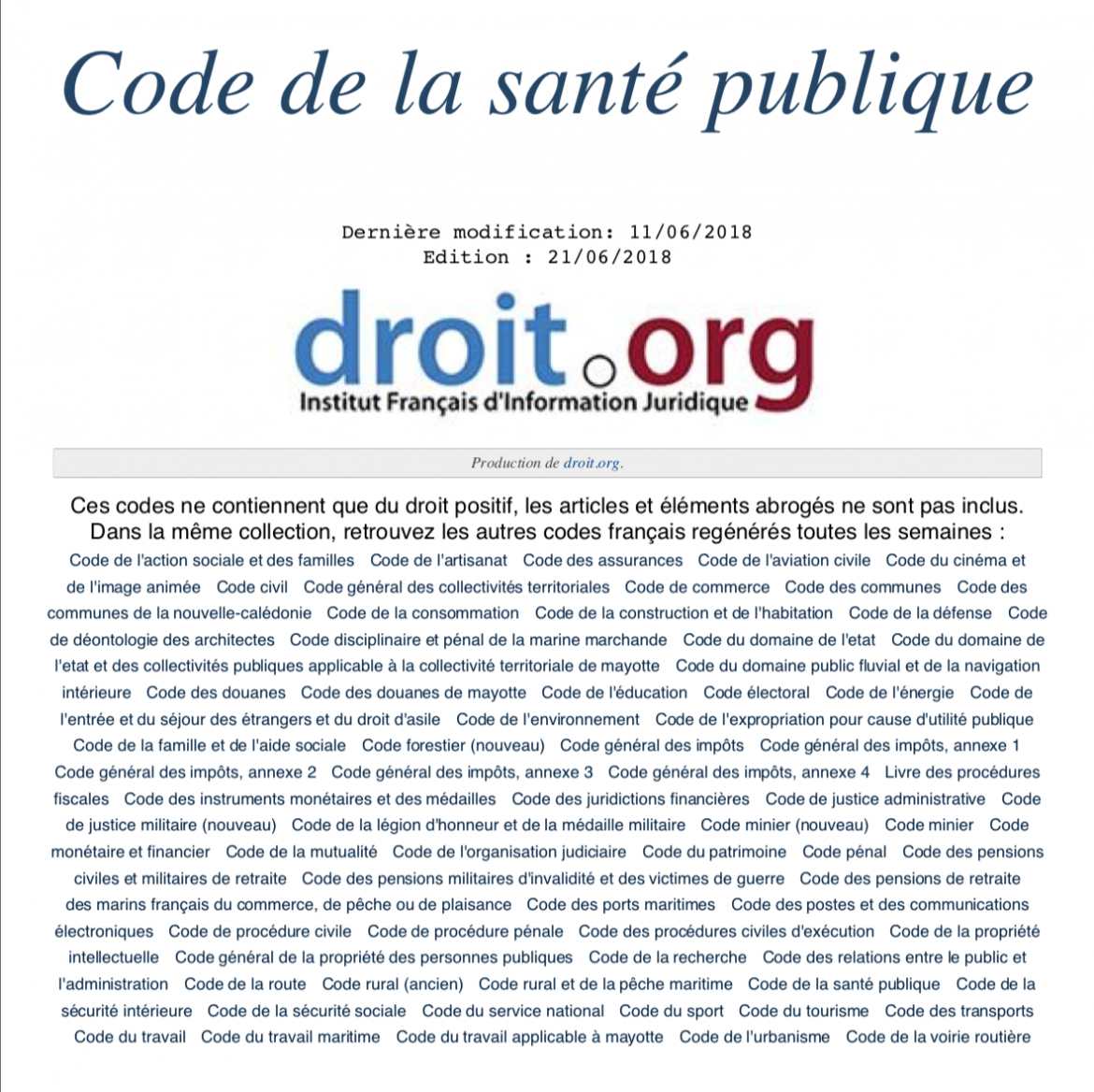 Code de la Santé Publique - Droit.org