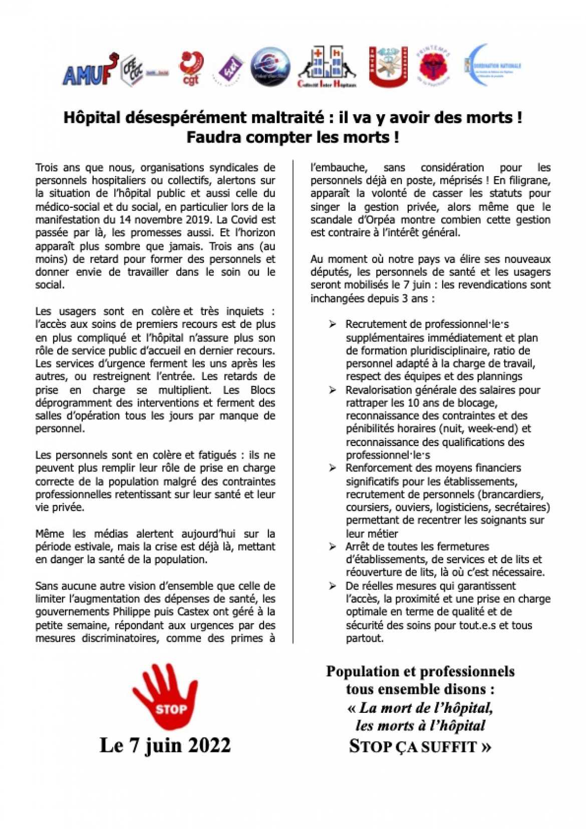 7 juin !  Il y a Urgence pour les Urgences