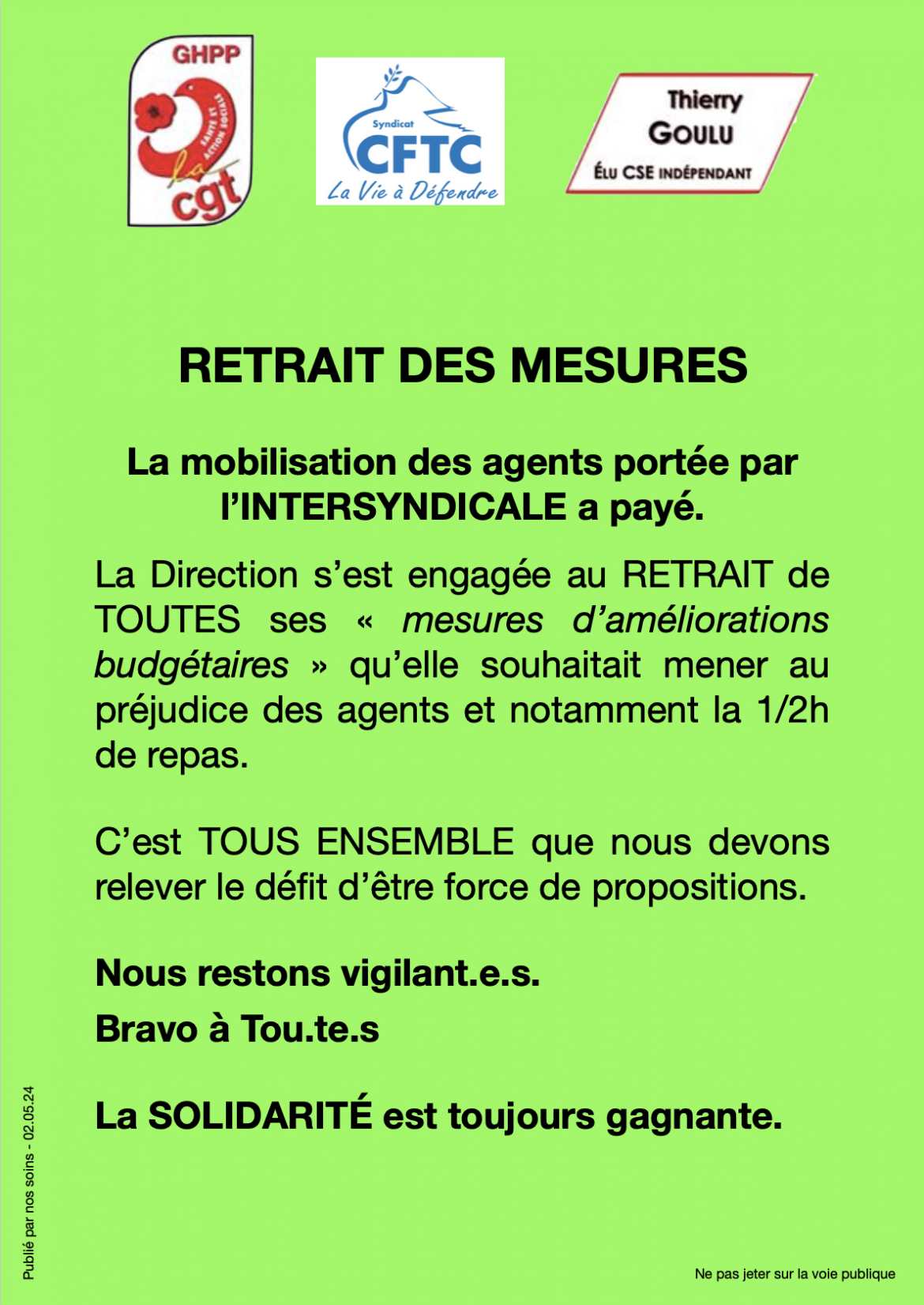 Tract INTERSYNDICAL - Lutte gagnante !