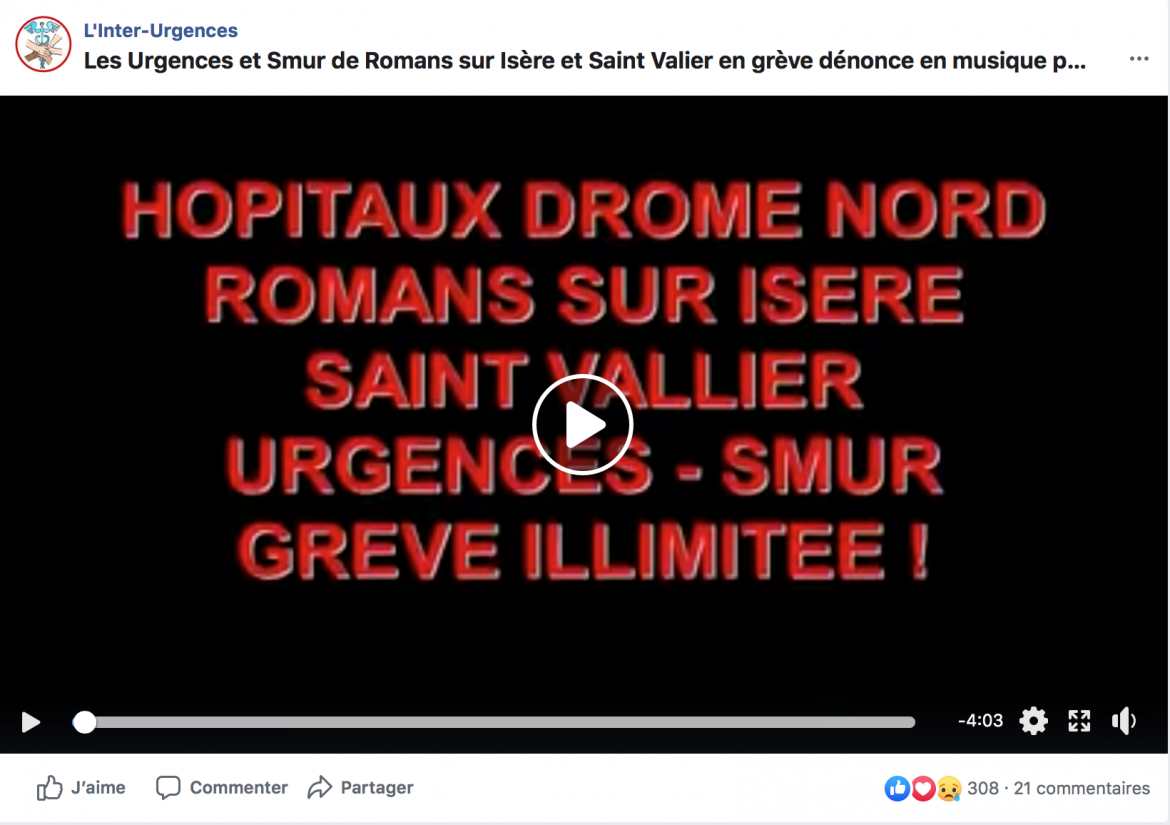 Les Urgences et Smur de Romans sur Isère et Saint Valier en grève dénonce en musique par des messages poignants...