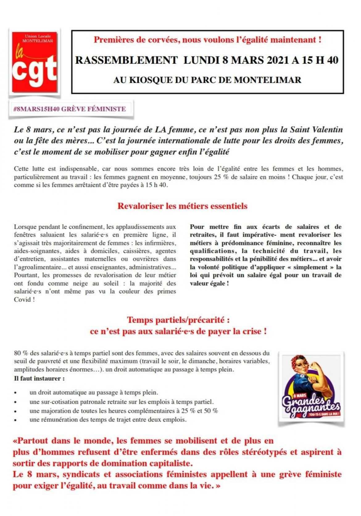 Tract UL Montélimar - #8mars15h40 au Kiosque de Montélimar