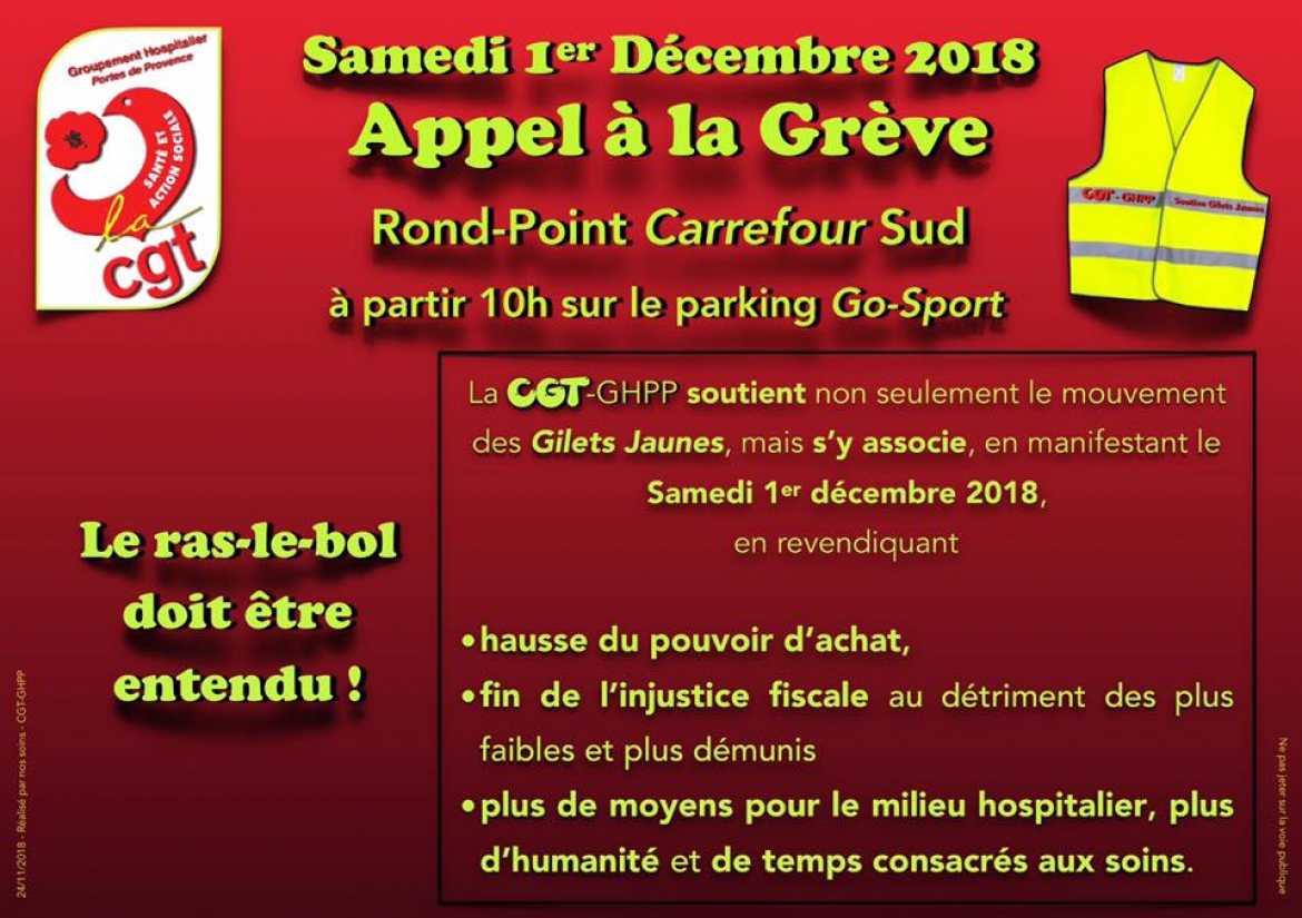 Appel à la grève samedi 1er Décembre 2018