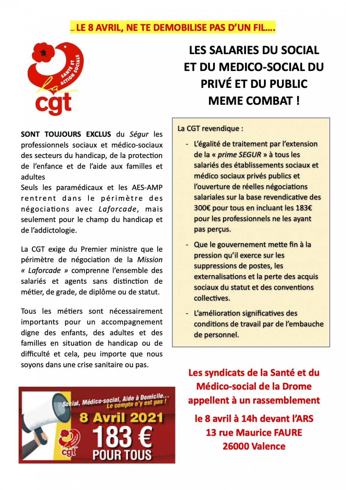 Tract USD - le 8 avril ne te démobilise pas d'un fil ! - cliquez sur l'image pour télécharger 