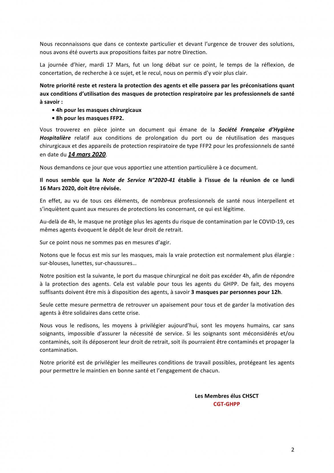 Courrier du 18/03/2020 de la CGT-GHPP à l'Administration - p.2