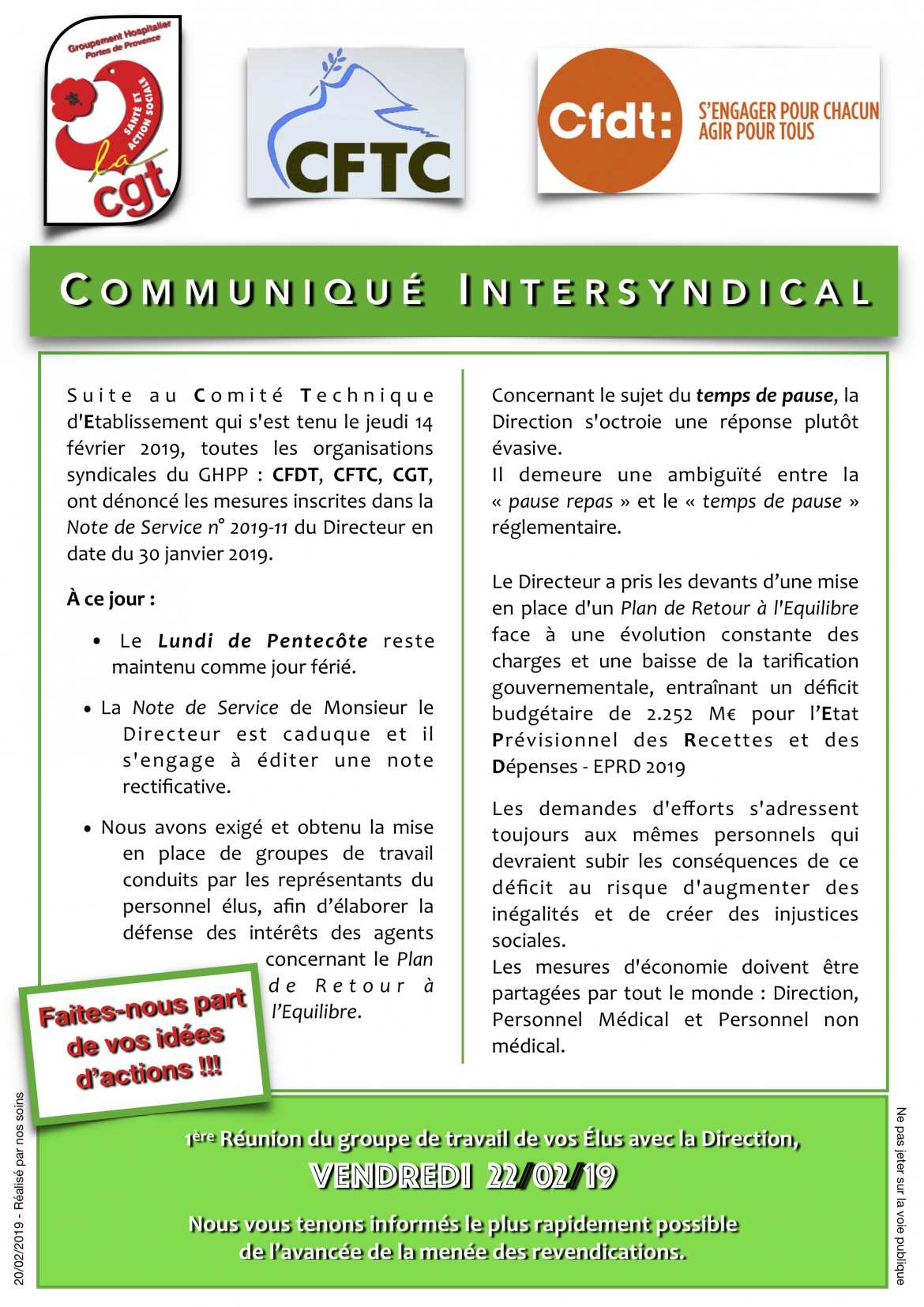 Communiqué Intersyndical du 21/02/19 - suite CTE du 14/02/19