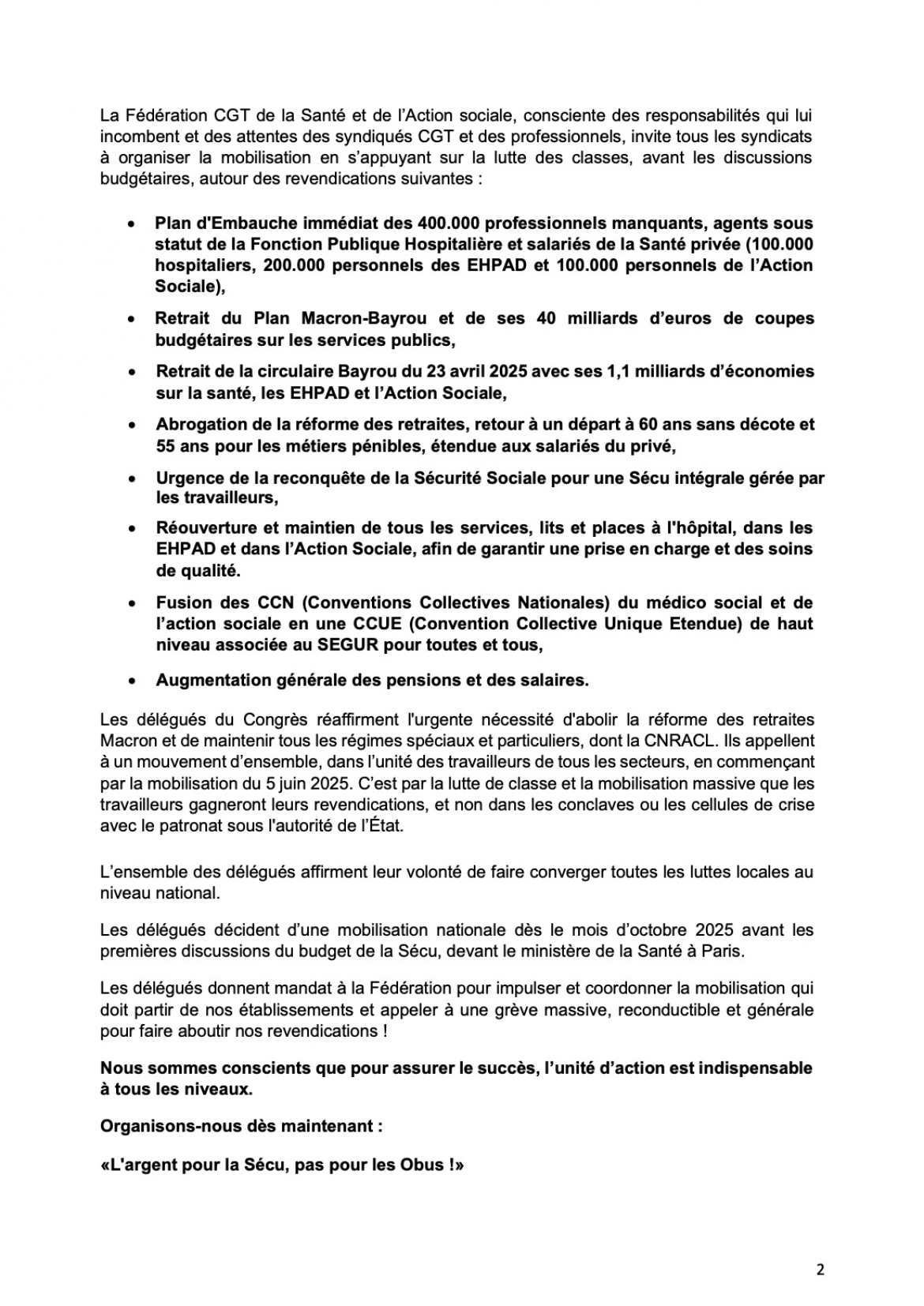 XIVème Congrès Fédéral CGT Santé et Action Sociale